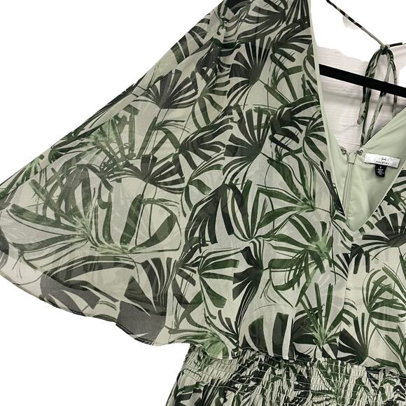 H by Halston Green Palm Tree Print Batwing Sleeve V Neck Shift Dress Womens 4 - Picture 3 of 7